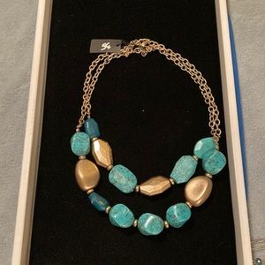 Turquoise and Gold stone statement necklace
